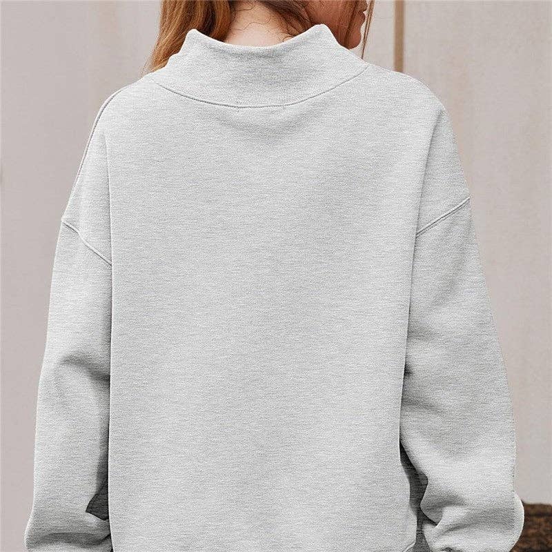 Solid Color High Neck Sweatshirt