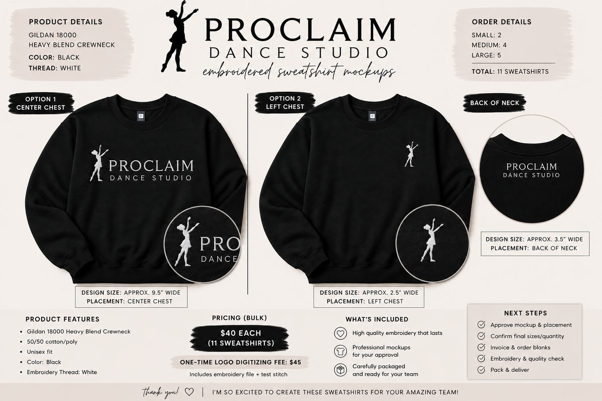 Proclaim Dance Studio | Custom Embroidered Team Crewnecks