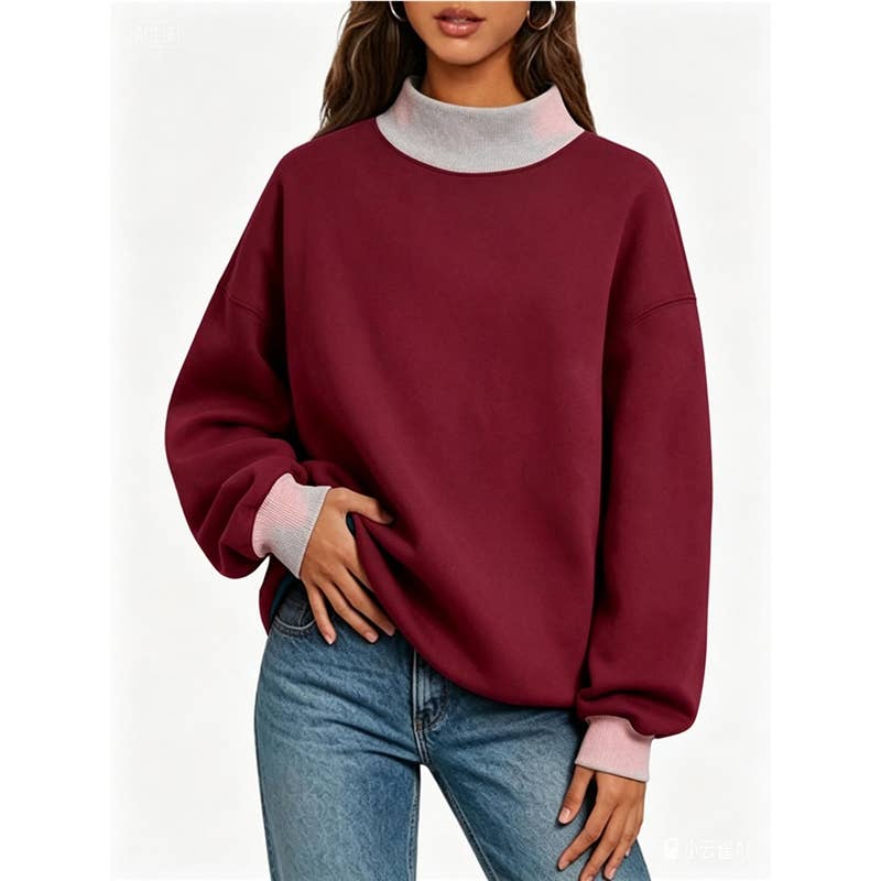 Solid Color High Neck Sweatshirt
