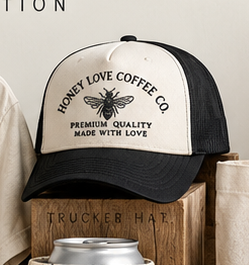 Honey Love Coffee Embroidered Trucker Hat