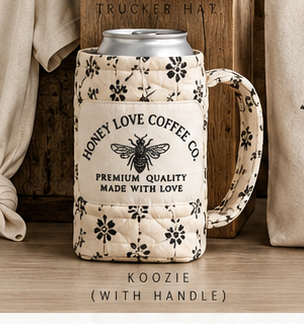 Honey Love Coffee Handmade Quilted Koozie with Handle